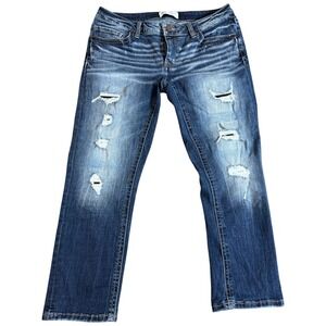 Buckle BKE Stella Slim Fit Low Rise Capri Blue Jeans Pants Size 30 Distressed